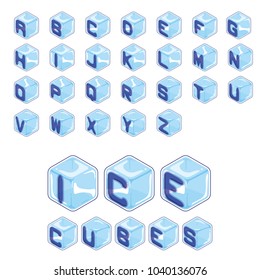 3d isometric alphabet set. font ice cubes style on white background. Letters. vector typography for headlines, posters etc.