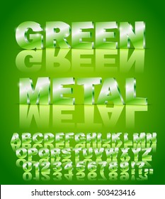 3D isometric alphabet vector Green colored font with alphabet letters and numbers