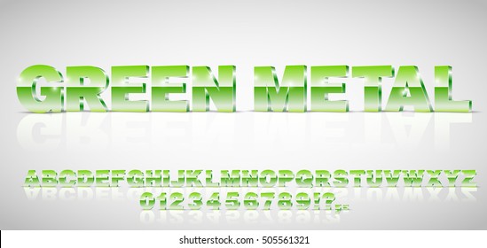 3D isometric alphabet vector Green colored font with alphabet letters and numbers
