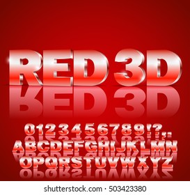 3D Isometric Alphabet Vector Red Colored Font With Alphabet Letters And Numbers