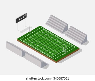 3d Isometric American Football Field, Vector