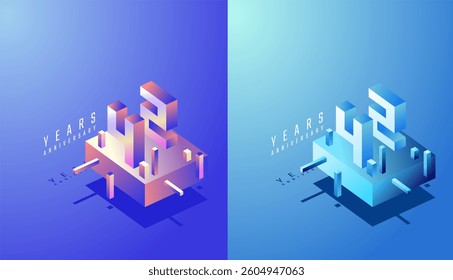 3D Isometric Anniversary Design 42th, 42th Years Anniversary in Colourful Gradient. Tech, Futuristic and Modern concept.