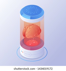 3D isometric Artificial intelligence (AI) digital brain. Future technology banner template. Business illustration. 