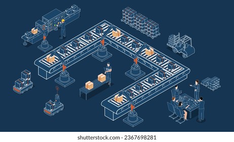 3D isometric Automated Warehouse Robots and Smart warehouse technology Concept with Warehouse Automation System and Autonomous Robot Transportation operation service. Vector illustration EPS 10