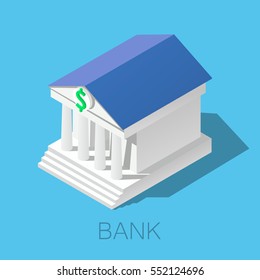 3D Isometric Bank Building Icon.