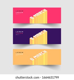 3d isometric banner set with 8 march writing