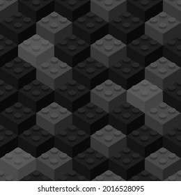 Juguete de ladrillos de bloques de construcción isométricos, patrón vectorial sin costura, escala de grises