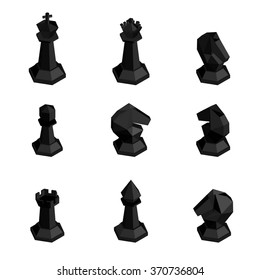 3D isometric black  chess figures. Vector illustration.   