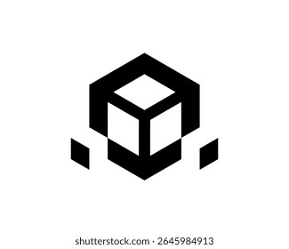 3d Isometric of Black Geometric Cube Box Logo with separating parts