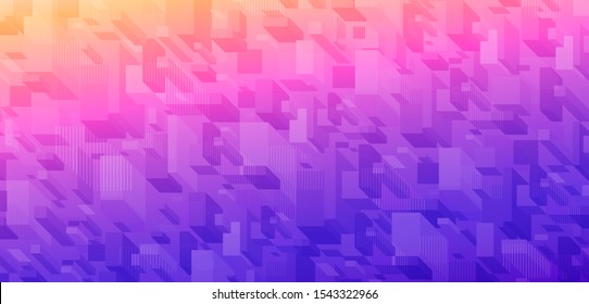 3D isometric box abstract background. sunrise or sunset, heat over the city, top view. Futuristic metropolis concept illustration.