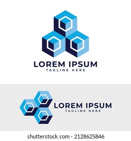3d isometric box logo design hexagon shape