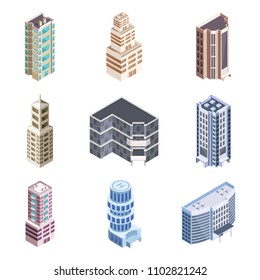 3D isometric buildings set.