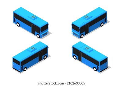 Autobús isométrico 3D. Autobús azul. Para infografía y otros usos.