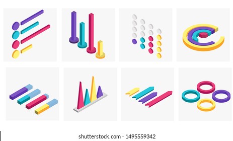 3D isometric of business infographic element set in colourful.