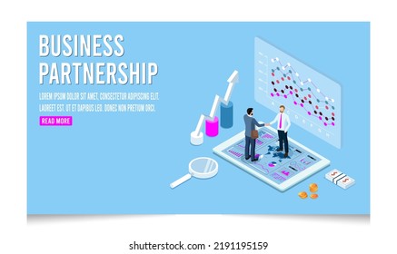 3D isometric Business partnership concept with Business people shake hands after negotiation. Eps10 vector illustration