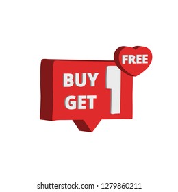 3d isometric Buy 1 Get 1 Free, sale tag. Vector design