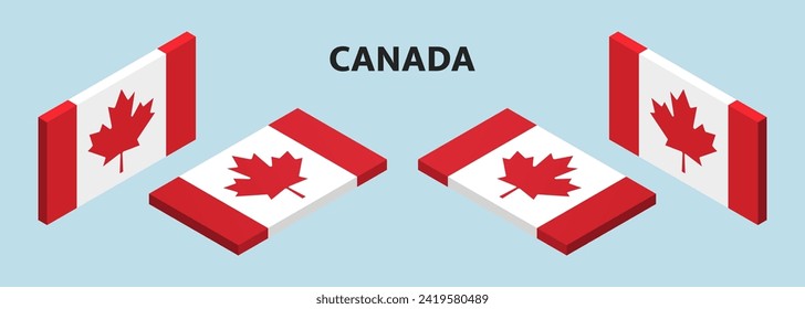 3D Isometric Canada flag in different angles.