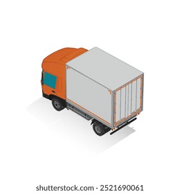 3D Isometric Cargo Truck Half Tone Vector Illustration Modern Orange Cabine and White Van City Delivery Vehicle 4x2 Design for Logistics and Transport Presentations Video Social Video Promo Back Left