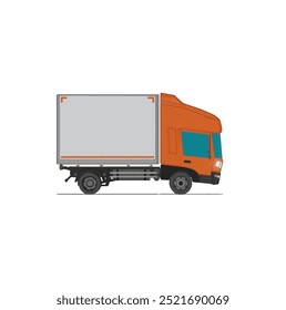 3D Isometric Cargo Truck Half Tone Vector Illustration Modern Orange Cabine and White Van City Delivery Vehicle 4x2 Design for Logistics and Transport Presentations Video Social Video Promo Right