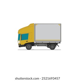 3D Isometric Cargo Truck Half Tone Vector Illustration  Modern YellowCabine and White Van City Delivery Vehicle 4x2 Design for Logistics and Transport Presentation Social Media Video Promo Left