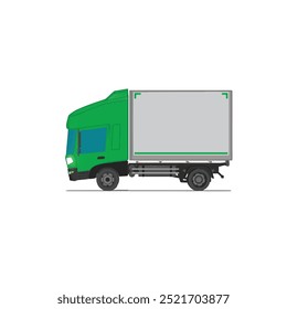 3D Isometric Cargo Truck Half Tone Vector Illustration  Modern GreenCabine and White Van City Delivery Vehicle 4x2 Design for Logistics and Transport Presentation Social Media Video Promo Left