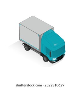 3D Isometric Cargo Truck Half Tone Vector Illustration  Modern Blue Cabine and White Van City Delivery Vehicle 4x2 Design for Logistics and Transport Presentation Social Media Video Promo Front Right