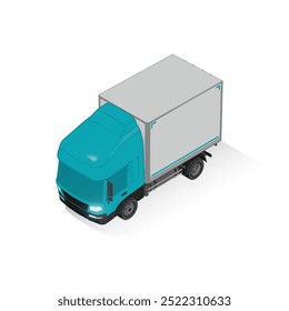 3D Isometric Cargo Truck Half Tone Vector Illustration  Modern Blue Cabine and White Van City Delivery Vehicle 4x2 Design for Logistics and Transport Presentation Social Media Video Promo Front Left