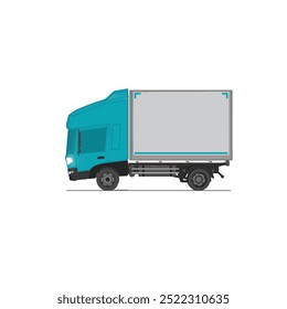 3D Isometric Cargo Truck Half Tone Vector Illustration  Modern Blue Cabine and White Van City Delivery Vehicle 4x2 Design for Logistics and Transport Presentation Social Media Video Promo Left