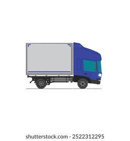 3D Isometric Cargo Truck Half Tone Vector Illustration  Modern Blue Cabine and White Van City Delivery Vehicle 4x2 Design for Logistics and Transport Presentation Social Media Video Promo Right
