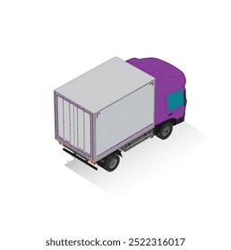 3D Isometric Cargo Truck Half Tone Vector Illustration Modern Violet Cabine and White Van City Delivery Vehicle 4x2 Design for Logistics and Transport Presentation Social Media Video Promo Back Right