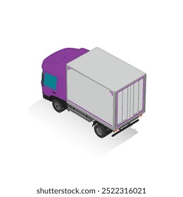 3D Isometric Cargo Truck Half Tone Vector Illustration Modern Violet Cabine and White Van City Delivery Vehicle 4x2 Design for Logistics and Transport Presentation Social Media Video Promo Back Left