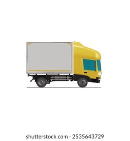 3D Isometric Cargo Truck Photoreal Vector Illustration Modern Yellow Cabine and White Van City Delivery Vehicle 4x2 Design for Logistics and Transport Presentation Social Media Video Promo Right
