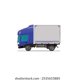 3D Isometric Cargo Truck Photoreal Vector Illustration Modern Blue Cabine and White Van City Delivery Vehicle 4x2 Design for Logistics and Transport Presentation Social Media Video Promo Left