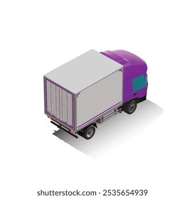 3D Isometric Cargo Truck Photoreal Vector Illustration Modern Violet Cabine and White Van City Delivery Vehicle 4x2 Design for Logistics and Transport Presentation Social Media Video Promo Back Right