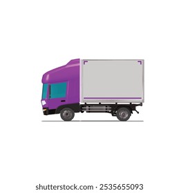 3D Isometric Cargo Truck Photoreal Vector Illustration Modern Violet Cabine and White Van City Delivery Vehicle 4x2 Design for Logistics and Transport Presentation Social Media Video Promo Left