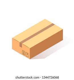 3d isometric carton, cardboard box isolated on white background. Transportation package in store, distibution concept. Vector cartoon design