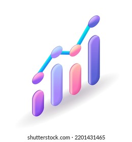 3D Isometric. Cartoon icon. Growth and fall of monetary assets in the form of a graph. 3D web vector illustrations.