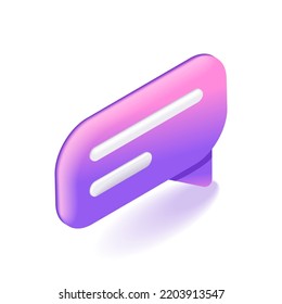 3D Isometric. Cartoon icons, Pink Speech Bubble for text. Notification concept. Chat message. Vector illustration.