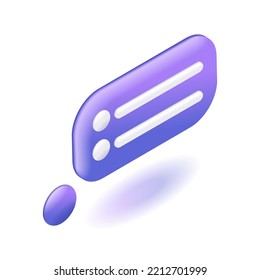 3D Isometric. Cartoon icons, Purple Speech Bubble for text. Notification concept. Chat message. Vector illustration.