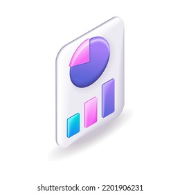 3D Isometric. Cartoon icons. Sales, increase money growth icon, progress marketing. Big Diagram. Vector illustration.