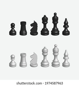 3d isometric chess pieces set