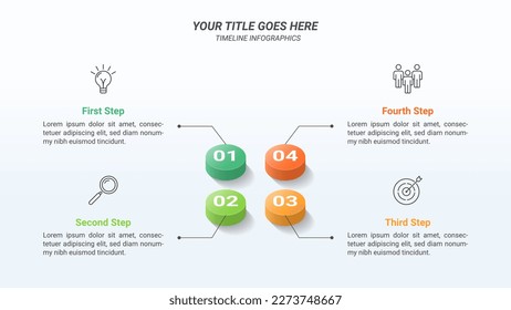 3D Isometric Circle Infographic Presentation Template on a 16:9 Ratio with Four Options or Steps for Business Presentations, Planning, Progress, Workflow, Milestones, and Reports.