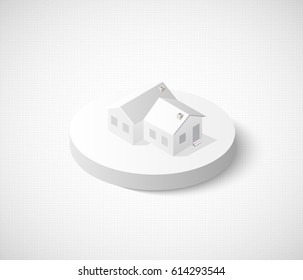 3D isometric city icon. Dimensional sign and symbol on urban theme with building house and structure for real estate agencies and sites