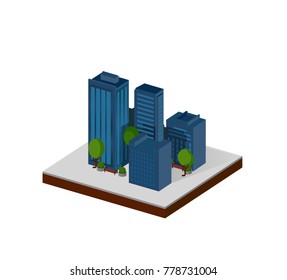 3d Isometric city icon. skyscraper model. business buildings. real estate icon. Set of buildings. modern town concept. city street. high-rise building. urban landscape