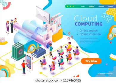 3d isometric cloud computing webpage design, business interview and human resource management 3d isometric cloud computing webpage design, business interview and human resource management