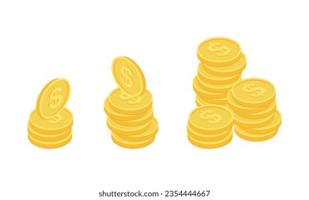 3D Isometric Coins Set Flat Vector Concep Illustration
