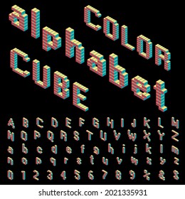 3D isometric color cubes alphabet, grouped and editable
