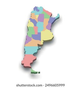 Mapa isométrico 3D de Argentina con fronteras de regiones