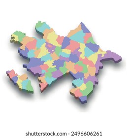 3d isometric colored map of Azerbaijan with borders of regions
