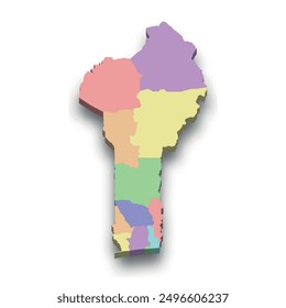 3d isometric colored map of Benin with borders of regions